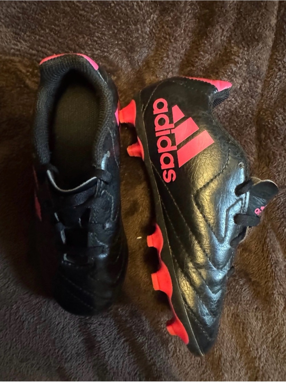 adidas Kids Black and Pink Soccer Cleats